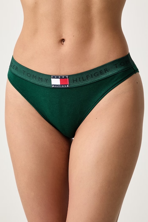 Tommy Hilfiger Klasične hlačke ženske bombažne z elastanom zelene UW0UW06683