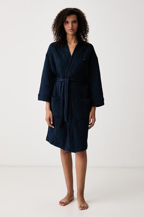 Tommy Hilfiger Szlafrok damski z bawełną granatowy UW0UW06609