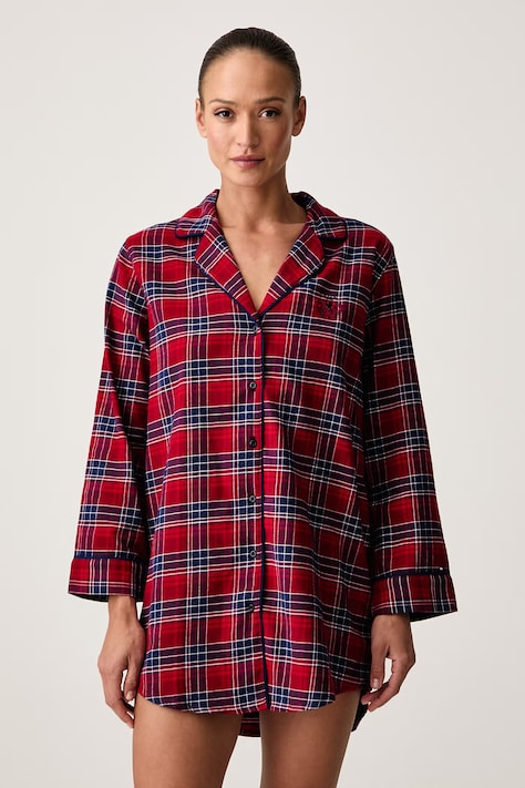 Tommy Hilfiger Pižamna srajca ženska bombažna bordo UW0UW06598