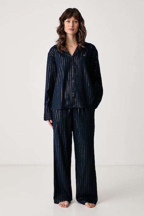 Tommy Hilfiger Πυτζάμες δύο τεμαχίων γυναικείες με βισκόζη σκούρες μπλε UW0UW06685