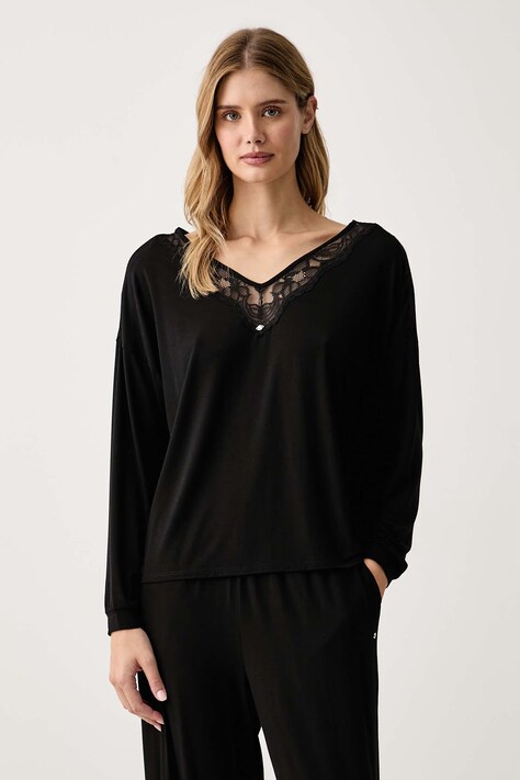 BOSS Zgornji del pižame z dolgimi rokavi ženski modal Blossom_LS-Top črn 50571011
