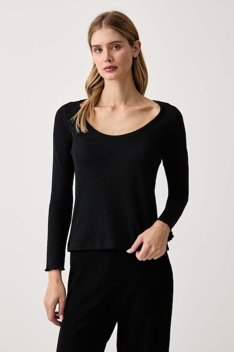 BOSS Zgornji del pižame z dolgimi rokavi ženski z modalom Cosy Waffle_LS-Shirt črn 50557175