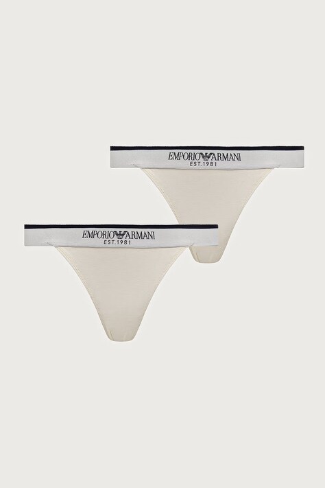 Emporio Armani Underwear Stringi damskie bawełniane z elastanem 2-pack beżowe EW000405 AF27298