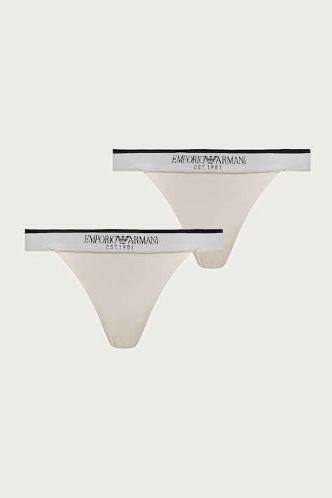 Emporio Armani Underwear Stringi damskie bawełniane z elastanem 2-pack beżowe EW000405 AF27298