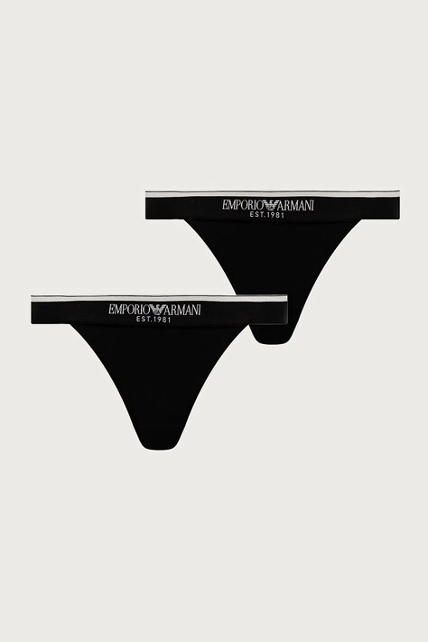 Emporio Armani Underwear Stringi damskie bawełniane z elastanem 2-pack czarne EW000405 AF27298