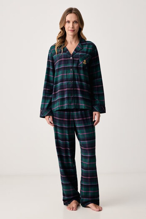 Lauren Ralph Lauren Piżama dwuczęściowa damska z bawełną zielona ILN92551F