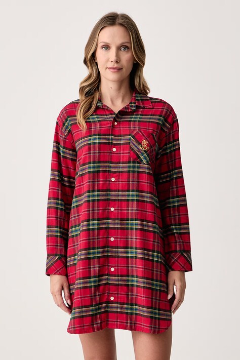 Lauren Ralph Lauren Koszula piżamowa damska z bawełną czerwona ILN32551