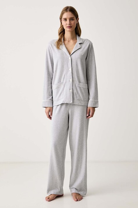 Lauren Ralph Lauren Piżama damska bawełniana szara ILN92541