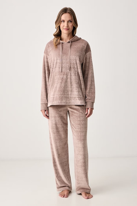 DKNY Komplet lounge damski welurowy beżowy YI90148