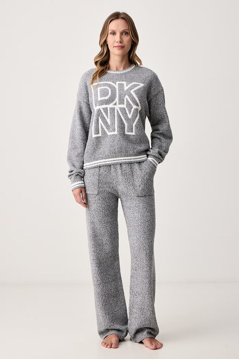 DKNY Piżama dwuczęściowa damska polarowa szara YI90144