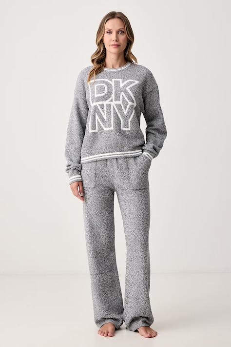 DKNY Piżama dwuczęściowa damska polarowa szara YI90144