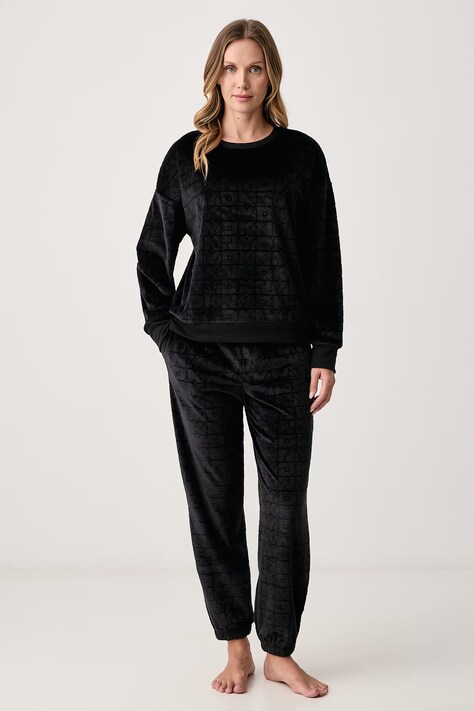 DKNY Piżama dwuczęściowa damska welurowa czarna YI80148