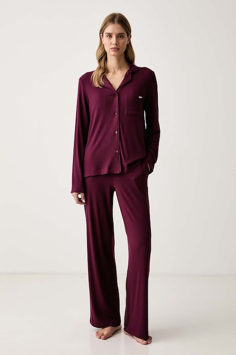 DKNY Piżama damska z wiskozy bordowa YI90136