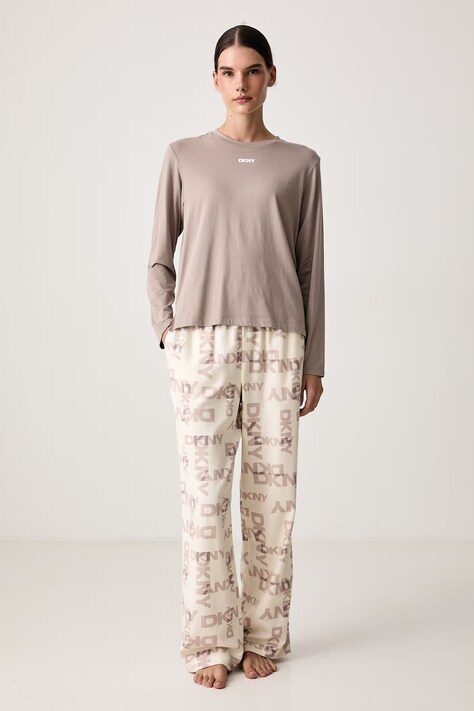 DKNY Piżama damska z bawełną beżowa YI80129