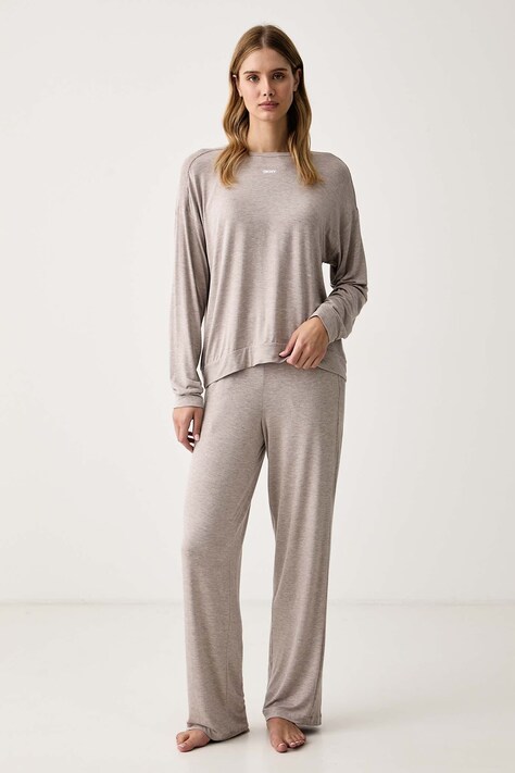 DKNY Piżama damska z wiskozy beżowa YI70135