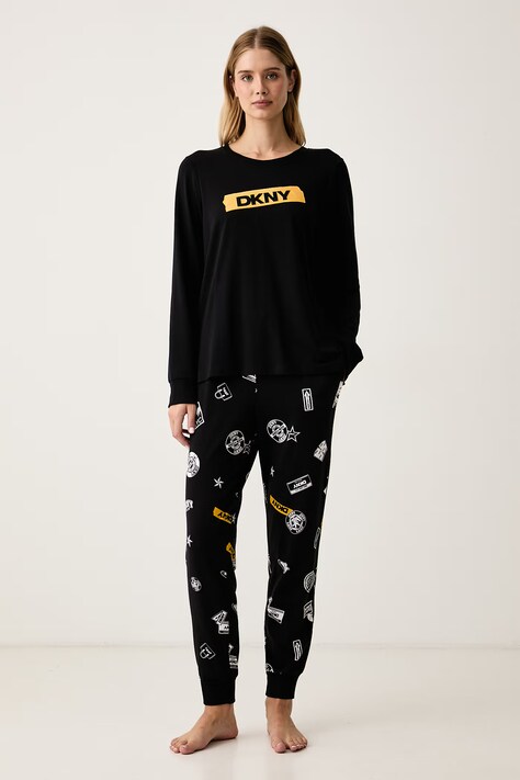DKNY Piżama dwuczęściowa damska z bawełną czarna YI80122
