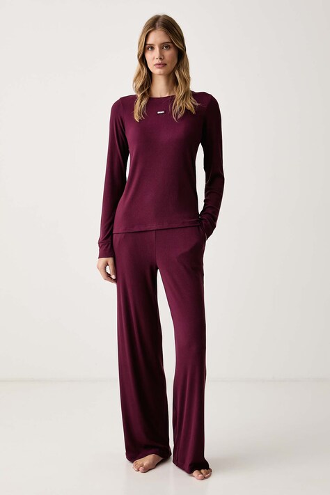 DKNY Piżama damska z wiskozy bordowa YI80136