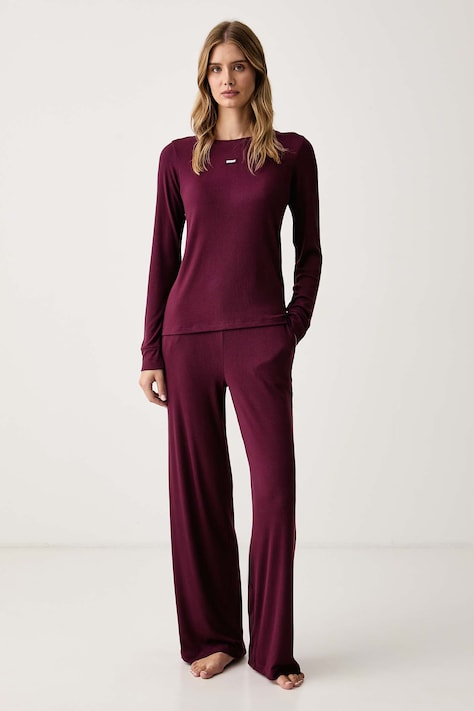 DKNY Piżama damska z wiskozy bordowa YI80136