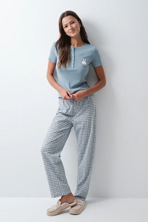 women'secret Pijama din două piese pentru femei cu bumbac albastră 3134078