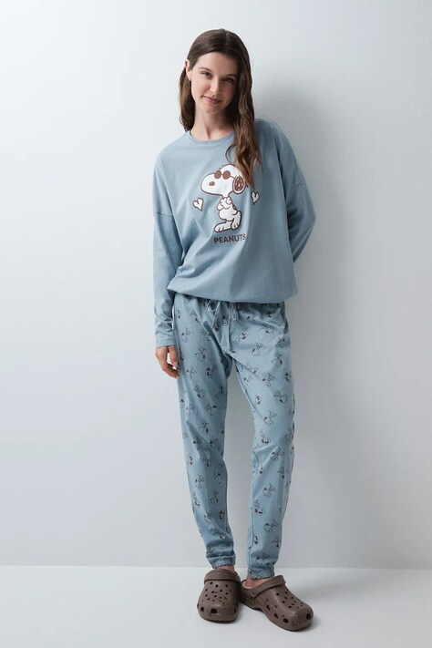 women'secret Pijama din două piese pentru femei din bumbac albastră 3134068