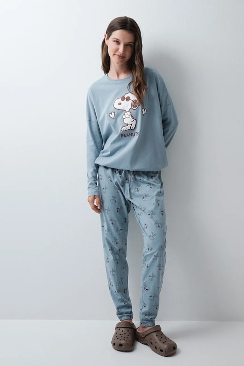women'secret Pijama din două piese pentru femei din bumbac albastră 3134068