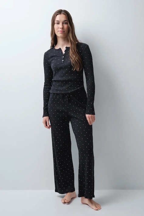 women'secret Piżama dwuczęściowa damska z bawełną czarna 3134054