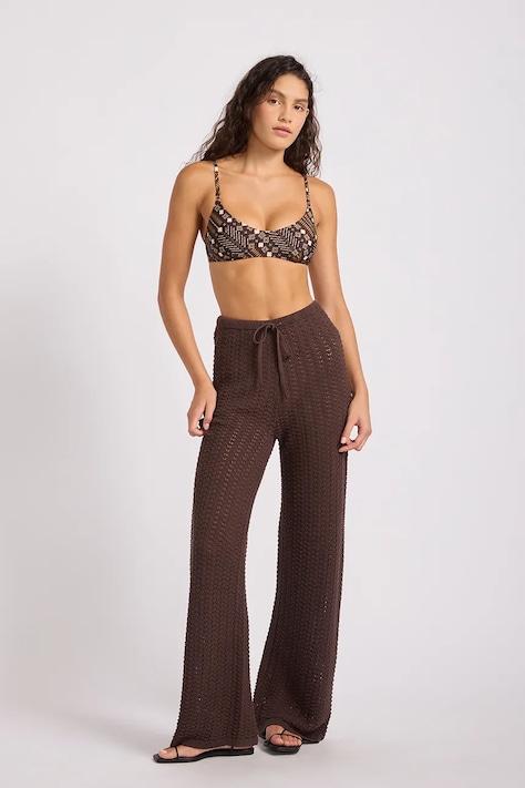 Seafolly Spodnie plażowe damskie Crochet brązowe 55806-KN