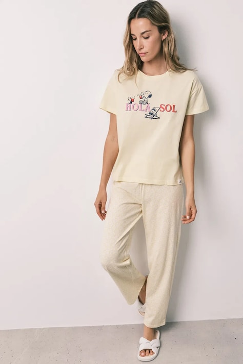 women'secret piżama dwuczęściowa damska bawełniana żółta 3134046