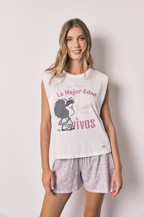 women'secret piżama dwuczęściowa damska bawełniana biała 3133527