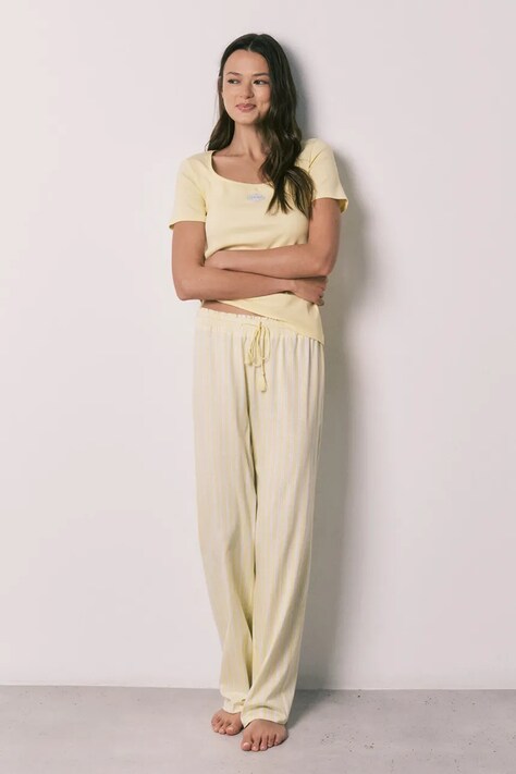 women'secret kétrészes pizsama női pamuttal sárga 3593070