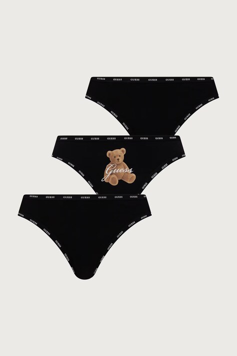 Guess Stringi damskie bawełniane z elastanem ARIA 3-pack czarne O6BG02 K5995