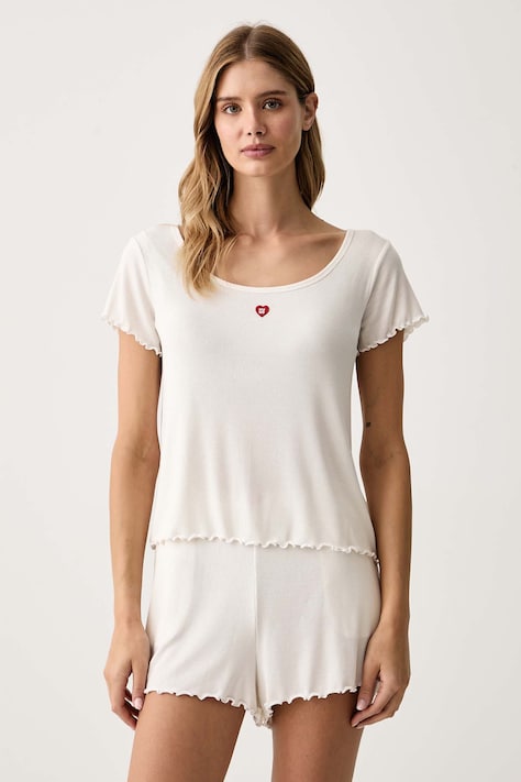 HUGO T-shirt piżamowy damski z modalu HUGO HEART T-SHIRT beżowy 50566639