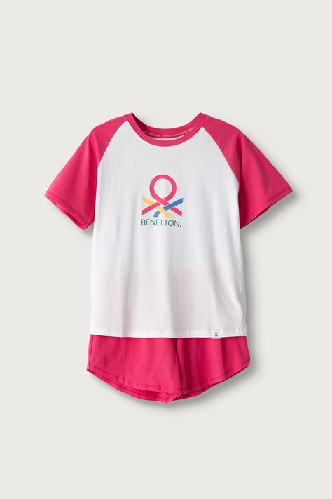 United Colors of Benetton Pijama din două piese pentru copii din bumbac cu elastan roz 3G680P0A9
