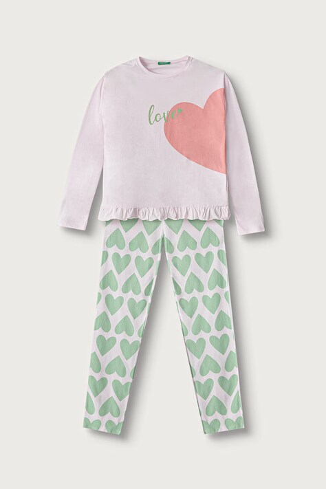 United Colors of Benetton Piżama dwuczęściowa dziecięca bawełniana różowa 3VD00P06Z