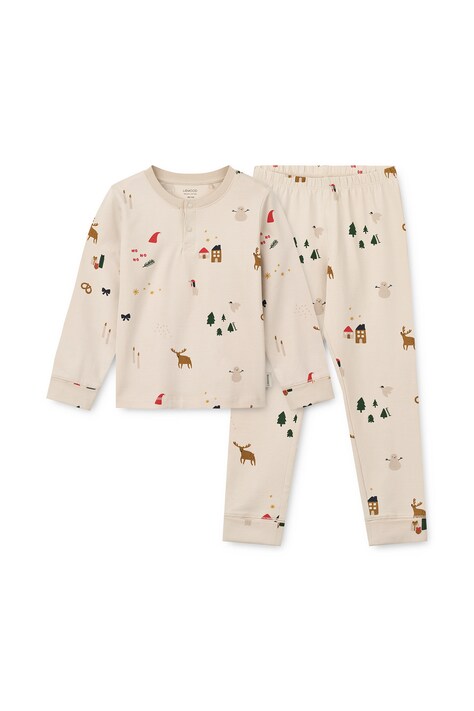 Liewood Pijama din două piese pentru copii din bumbac cu elastan Wilhelm Grow Printed Pyjamas Set bej LW20982