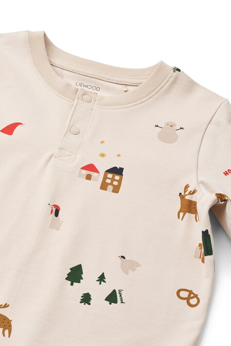 Liewood Piżama dwuczęściowa dziecięca bawełniana z elastanem Wilhelm Grow Printed Pyjamas Set beżowa LW20982