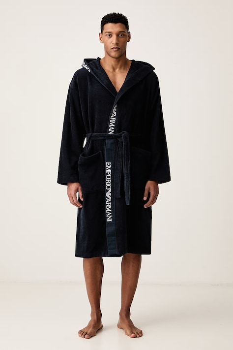 Emporio Armani Underwear Szlafrok z kapturem męski bawełniany granatowy EM002255 AF25032