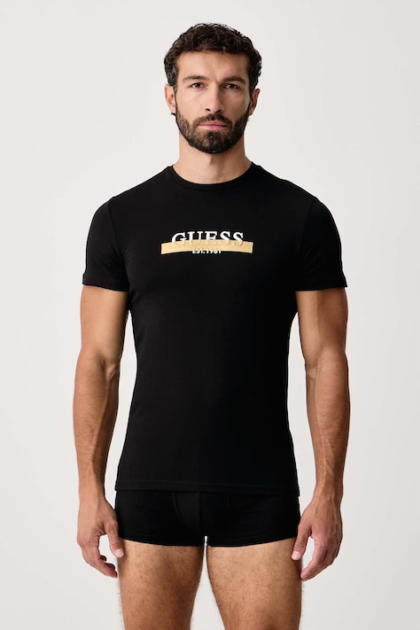 Guess Piżama dwuczęściowa męska bawełniana z elastanem czarna U6BX02 K5379