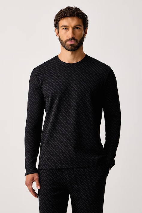 BOSS Zgornji del pižame z dolgimi rokavi moški z bombažem WaffleAOP LS-Shirt črn 50571392