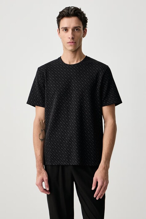 BOSS Tričkové pyžamo pánské s bavlnou WaffleAOP T-Shirt černé 50571386