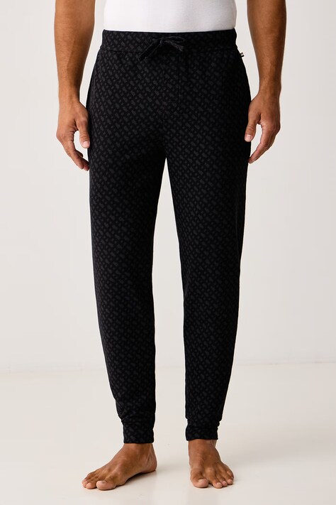 BOSS Spodnji del pižame moški z bombažem WaffleAOP Cuff Pants črn 50571385