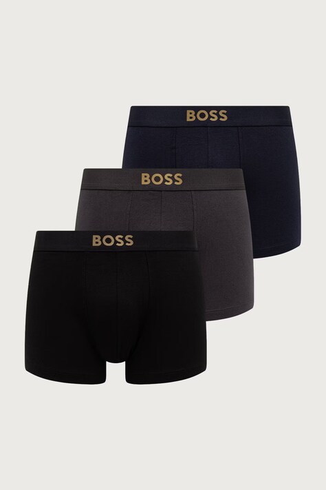 BOSS Bokserki męskie bawełniane z elastanem Trunk 3P Gold Logo 3-pack czarne 50570030