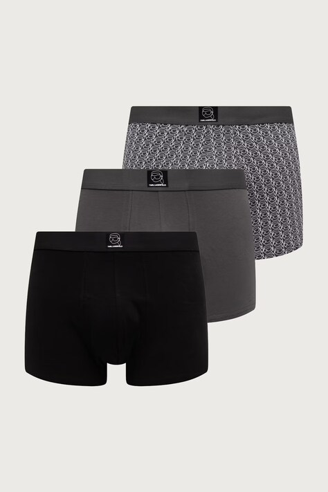 Karl Lagerfeld Прилепнали боксерки мъжки от памук с еластан 3 броя сиви B4M47007