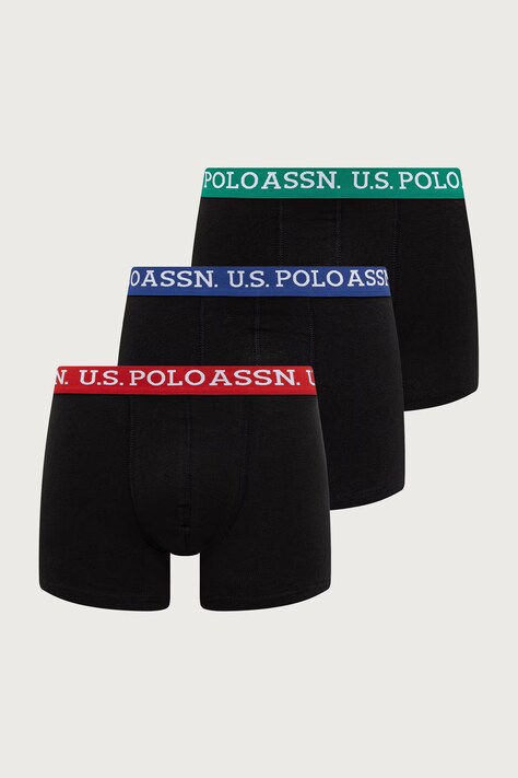 U.S. Polo Assn. bokserki dopasowane męskie z bawełną CONTRAST BRAND WAISTBAND 3-pack czarne MUP4751