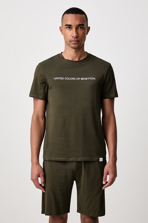 United Colors of Benetton Dvoudílné pyžamo pánské bavlněné s elastanem zelené 3G684P038