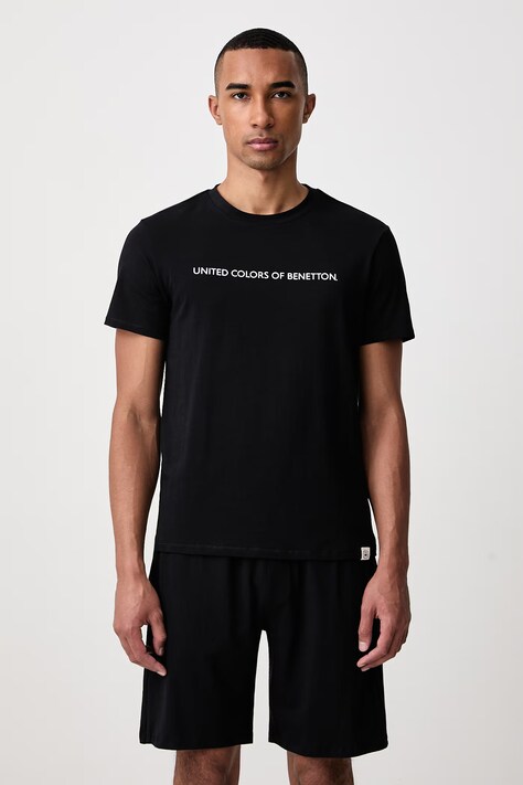 United Colors of Benetton Dvoudílné pyžamo pánské bavlněné s elastanem černé 3G684P038