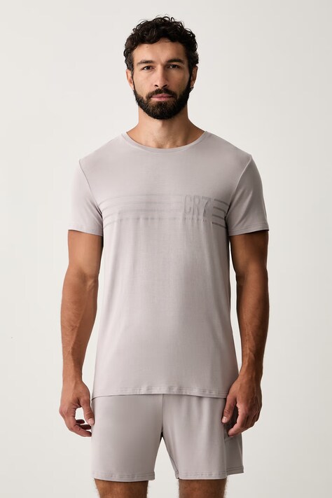 CR7 Cristiano Ronaldo piżama dwuczęściowa męska z modalem x MODAL CONCEPT beżowa 8736-4107-1557