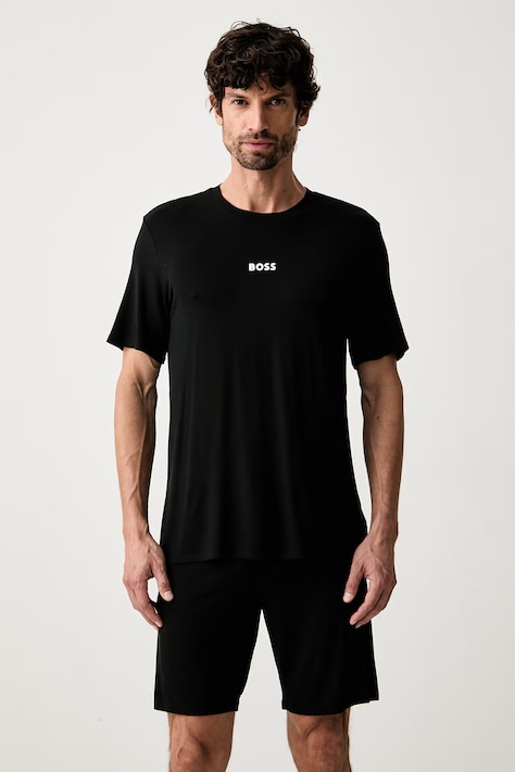 BOSS πιτζάμα ανδρική από βισκόζη Pique Short μαύρη 50566959