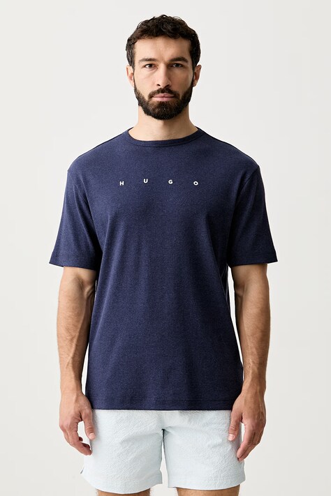 HUGO pižama kratka majica moška z bombažem AZURI T-SHIRT mornarsko modra 50566148