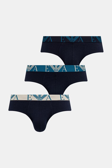 Emporio Armani Underwear slipy męskie bawełniane z elastanem 3-pack niebieskie EM000258.AF25018